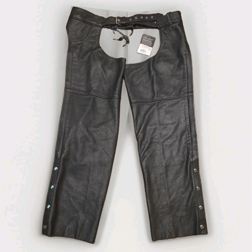 First Classics Stampede Black Leather Motorcycle Chaps FIM 835 NOC 5X NEW
